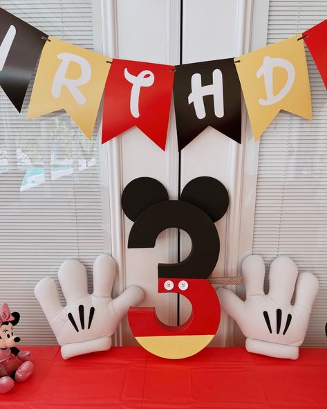 Magical "Mickey & Minnie Mouse" Birthday Party Ideas - the thinking closet 3 Mickey Mouse Birthday, Third Birthday Mickey Mouse, Mickey Mouse 3 Birthday, Mickey Mouse Clubhouse Third Birthday, Diy Mickey Mouse Birthday Party Ideas, Mickey Mouse Three Year Old Party, Mickey And Minnie 3rd Birthday Party, 3rd Mickey Mouse Birthday, Outdoor Mickey Mouse Birthday Party