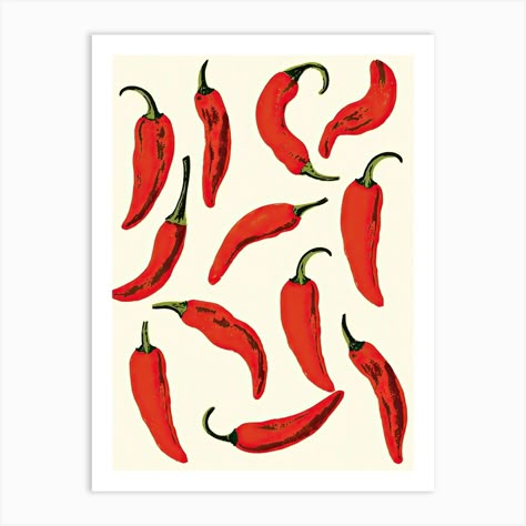 Fine art print using water-based inks on sustainably sourced cotton mix archival paper. • Available in multiple sizes • Trimmed with a 2cm / 1" border for framing • Available framed in white, black, and oak wooden frames. Tags: PJ-769-6413 Red Hot Chilli Peppers, Speculative Design, Kitchen Canvas, Chilli Peppers, Kitchen Artwork, Kitchen Decor Wall Art, Posca Art, Red Wall Art, White Wall Decor