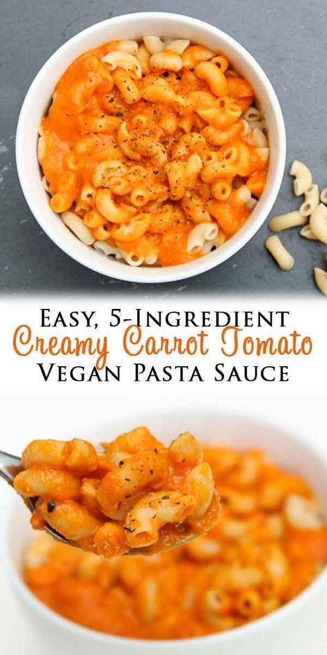 Easy, 5-Ingredient Creamy Carrot Tomato Pasta Sauce! It's vegan, gluten-free, one-pot, easy to make, freezable, and perfect for those busy weeknights, school lunches, or lazy weekends! #veganeats #veganrecipes #veganpasta #glutenfree Pasta Tomato Recipes, College Cookbook, Vegan Pasta Sauce, Pasta Tomato, Healthy Pasta, Tomato Pasta Sauce, Vegan Pasta Recipes, Healthy Vegan Snacks, Veggie Food