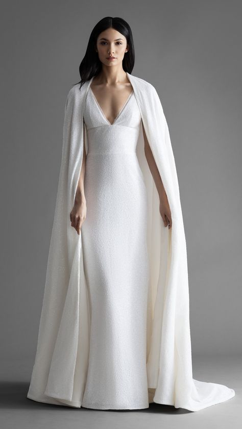 Wedding dresses by Allison Webb | White sequin wedding dress with detachable cape  #weddingdresses #bridalgowns #bridetobe #brides Allison Webb, Wedding Capelet, Jlm Couture, Simple Wedding Gowns, Dress With Cape, Cape Wedding Dress, A Line Bridal Gowns, Wedding Dress Sequin, Sequin Wedding