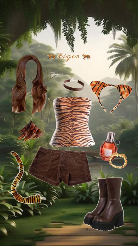 lions tigers and bears, group costume, party outfit, halloween inspo. Bambi Costume, Party Outfit Halloween, Party Animal Costume, Costume Party Outfit, Tiger Halloween Costume, Tiger Halloween, Lion Halloween Costume, Leopard Halloween, Halloween Playlist