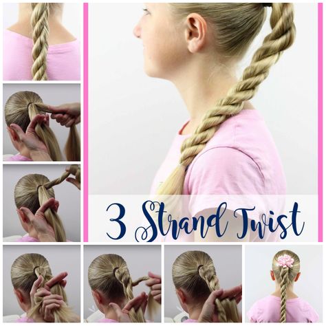 Did You have ever try this ❤︎3 Strand Rope Twist Braid❤︎ instead of 2 strands ?!!!!  #How_to_braid :  (so easy) 1- Divide the ponytail into 3 even sections. 2-Twist the far right section to the right, then pass it over the other 2 sections.    Continue this pattern all the way down. and you have it : )  3 strand rope twist braid : )   #easy_hairstyles #Ropbraid #Twistbraid #hairstyle #babesinhairland  #ponytail #3strand #DIY #summer #school #day #weekend #spring #friends #Triple_Braid #new 3 Strand Rope Braid, Rope Twist Braids, Three Strand Twist, Rope Braids, 3 Strand Twist, Braided Pony, Rope Braid, Rope Twist, Twist Braids