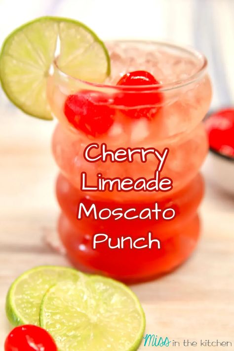 Wine Mixed Drinks Recipes, Drinks With Maraschino Cherries, Italian Punch, Wine Punch Recipes Moscato, Moscato Wine Punch, Moscato Punch Recipes, Cherry Limeade Mocktail, Cherry Limeade Recipe Alcohol Vodka, Moscato Drinks