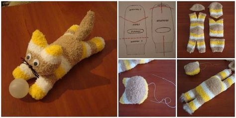 Sock Kitty How To Make Socks, Sock Dolls, Sock Doll, Sock Toys, Diy Socks, Sock Crafts, How To Make Toys, Cat Socks, Sock Animals