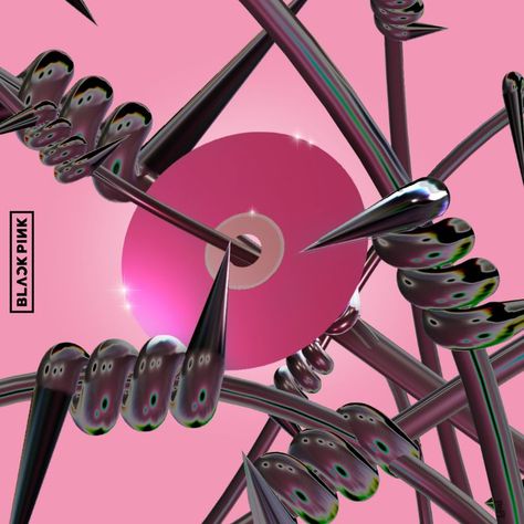 Redesign of K-pop girl group Blackpink's full Japanese album "The Album". A 3D render of a glowing pink CD suspended in the air and threaded through a silver barbed wire, and surrounded by more barbed wire against a pink background. Gogo Girl, Concept Poster, Album Art Design, Love Cover, Graphic Poster Art, Graphic Design Lessons, Album Cover Design, The Album, Album Art