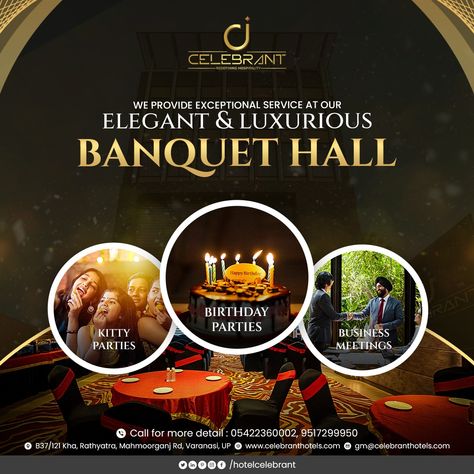 Banquet Hall Advertisement, Restaurant Advertising Ideas Posters, Banquet Hall Social Media Post, Banquet Hall Poster Design, Buffet Creative Ads, Banquet Hall Ads, Banquet Hall Creative Ads, Restaurant Creative Post, Catering Poster Design