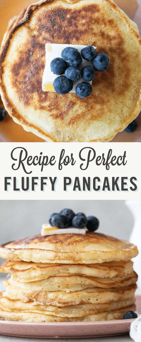 This pancake recipe has the perfect amount of fluff and the perfect ratio of sweetness in the batter. They're buttery, so delicious and easy to make! #PancakeRecipe #Pancakes #HomemadePancakes #Brunch #BrunchRecipes Pancake Recipe For A Crowd, Easy Pancake Batter, Pancake Batter Recipe, Breakfast Entertaining, Fluffy Pancake Recipe, Pancake Calories, Best Pancake Recipe, Best Blueberry Muffins, Pancake Toppings