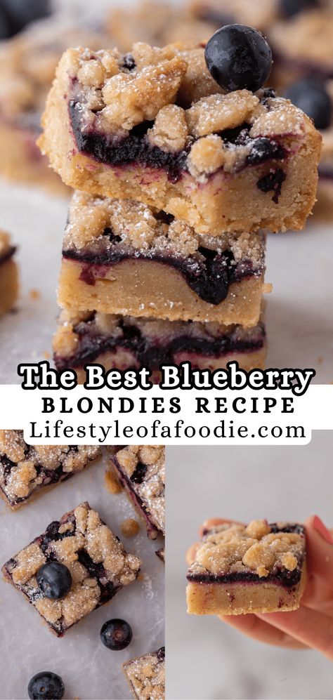 This blueberry blondies recipe is made with juicy blueberries and streusel topping that tastes like a blueberry muffin! Blueberry Blondies, Wild Blueberry Recipes, Snickerdoodle Bars Recipe, Easy Blueberry Crumble, Lemon Blueberry Bars, Blueberry Topping, Shortbread Bars, Blueberry Juice, Blueberry Crumble