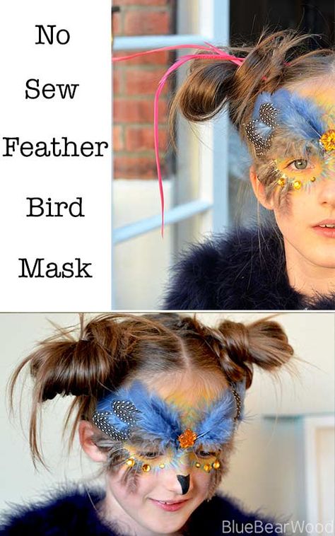 This stunning no sew bird mask worked beautifully for the Owl costume I needed to make for the upcoming Just So Festival. Light Fixture Makeover, Unicorn Halloween Costume, Bird Mask, Feather Bird, Owl Mask, Owl Costume, Diy Blanket Ladder, Bird Costume, Feather Mask