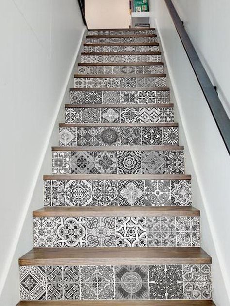 DressLily.com: Photo Gallery - Bohemian Patterned Removable Stair Stickers Basement Stairs Ideas, درج السلم, Porte In Ferro, Stair Decals, Stair Riser Decals, Stairs Makeover, Stair Stickers, Staircase Wall, Staircase Makeover