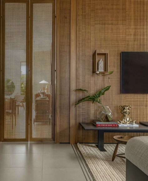 Tropical Tv Wall, Earthy Interior, Sunroom Office, Interior Design Games, Tropical Architecture, Table Tv, Modern Hotel, Beautiful Interior Design, Tv Console