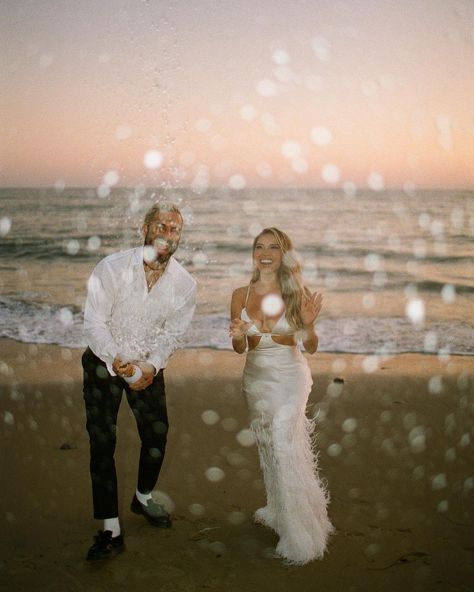 iluvsarahii on Instagram: “Pop the bubbly , we are almost 4 months away from the big day 💍 anyone else getting married this year? . Photo by @dueyphoto Dress…” Iluvsarahii Engagement Photos, Iluvsarahii Wedding, Luxe Couple, Tom Outfit, Engagement Photo Shoot Beach, Film Photography Wedding, Pop The Bubbly, Country Bride, Photoshoot Beach