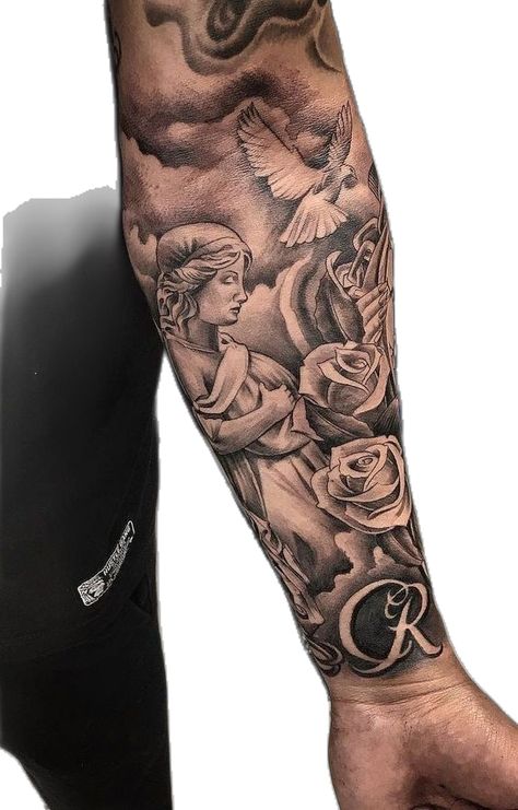 Realistic Tattoo Design For Men, Realistic Tattoo Design, Tattoo Design For Men, Tattoos Forearm, Angel Tattoos, Realistic Tattoo, Sleeve Ideas, Sleeves Ideas, Angel Tattoo