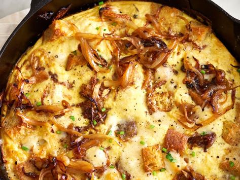 French Onion Frittata Recipe (Comfort Food) | The Kitchn Onion Frittata, Frittata Recipe, Frittata Recipes, Fresh Chives, French Onion Soup, Peanut Free, French Onion, Onion Soup, Meat Free