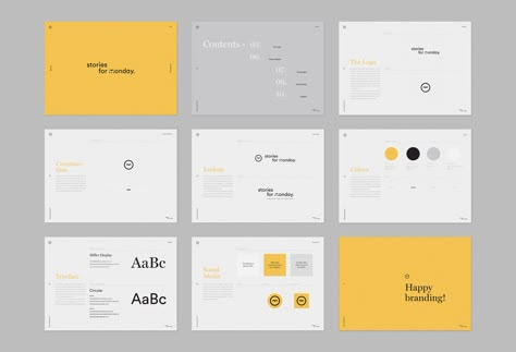 Stories For Monday branding by Madelyn Bilsborough 블로그 디자인, Brand Guidelines Design, Brand Identity Guidelines, Manual Design, Brand Manual, Powerpoint Design Templates, Design Guidelines, Presentation Layout, Brand Book