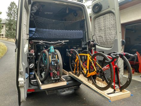 Bike slider tray - prototype on the right, version 2 on the left Bike Storage In Van, Truck Bed Bike Rack, Rack Velo, Bike Locker, Camp Van, Heavy Duty Drawer Slides, Conversion Van, Van Storage, Van Conversion Interior