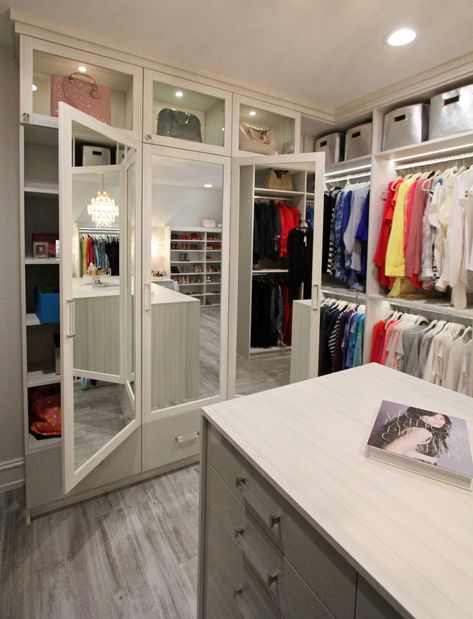 Webber Luxury Walk-In - Transitional - Closet - Detroit - by California Closets of Michigan | Houzz Walk In Closet Inspiration, Transitional Closet, Closet Factory, Hawthorne House, Contemporary Closet, Creative Closets, Recessed Panel Cabinets, Light Wood Cabinets, Closet Renovation