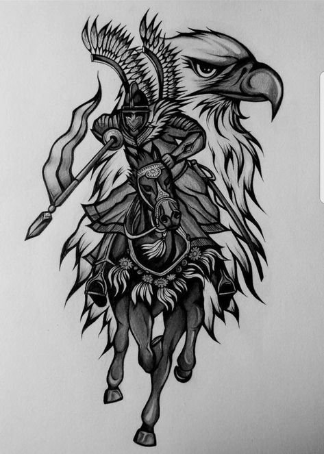 Polish Eagle Tattoo, Polish Symbols, Poland Tattoo, Polish Hussars, Polish Tattoos, Polish Winged Hussars, Polish Eagle, Patriotic Tattoos, Patriotic Symbols