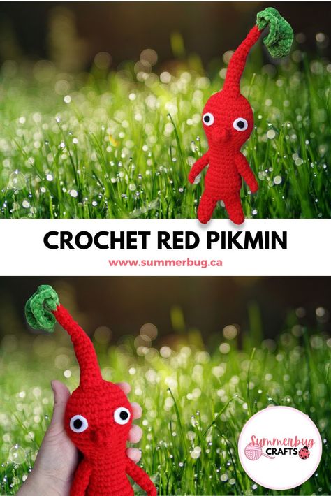 crochet red pikmin by summerbug crafts Pikmin Crochet, Red Pikmin, Video Game Pattern, Crocheted Cow Pattern, Crochet Fruit, Plushie Patterns, Crochet Cow, Custom Toys, Blue Crochet