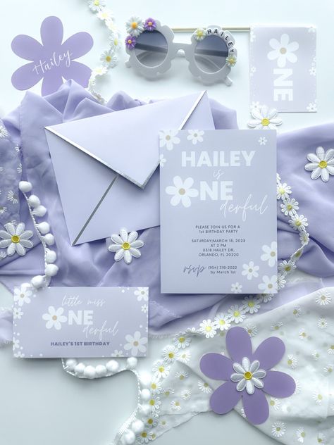 Purple And Daisy Birthday, Violet First Birthday Party, 1st Birthday Girl Purple, Lilac First Birthday Party, Lavender First Birthday Party, Violet Birthday Theme, Purple 1st Birthday Party, Purple First Birthday Party, Isn’t She Onederful Birthday Decor