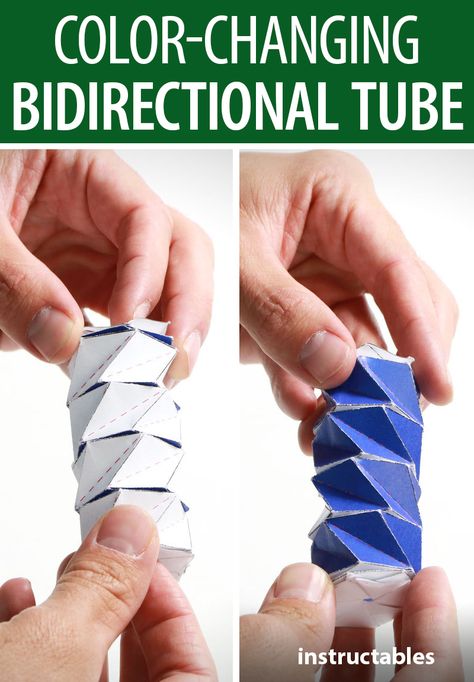 Make a color-changing bidirectional origami tube.  #Instructables #papercraft #folding #collapsible #twisting #toy Origami Engineering, Collapsible Origami, Origami Folding Techniques, Folding Techniques, Paper Mechanics, Paper Folding Techniques, Origami Paper Folding, Origami Artist, Book Lamp