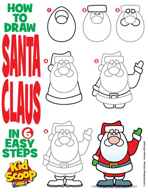 How to Draw Santa Claus | Kid Scoop How To Draw Santa Claus Easy, Step By Step Santa Drawing For Kids, Santa Doodle Easy, How To Draw Santa For Kids, How To Draw A Santa Claus, How To Draw Santa Claus Step By Step, How To Draw Santa Claus, Draw Santa Easy, How To Draw Christmas Stuff