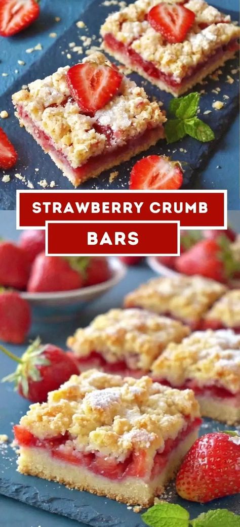 Strawberry Crumb Bars Strawberry Crumb Bars, Strawberry Cream Cheese Muffins, Blueberry Cream Cheese Muffins, Mini Lemon Cheesecakes, Gourmet Bakery, Lemon Cheesecake Recipes, Crumb Bars, Chilled Desserts, Blueberry Cream Cheese