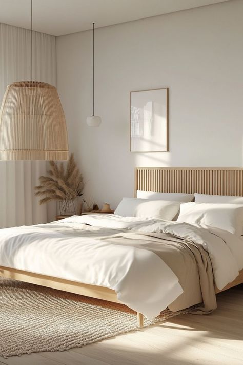 Style your bedroom with minimalist Scandinavian decor for a serene and functional retreat. #ScandiBedroom #MinimalistStyle #CalmInteriors Scandinavian Chic Bedroom, Minimalist Nordic Bedroom, Nordic Master Bedrooms Decor, Scandinavian Minimalism Bedroom, Scandinavian Farmhouse Style Bedroom, Cosy Scandi Bedroom, Coastal Scandinavian Style Bedroom, Natural Minimalist Bedroom, Scandinavian Room Bedroom