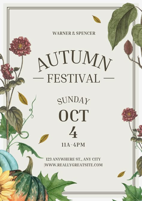 Welcome to autumn sale. Here you can find a bunch of minimal yet super stylish autum sale poster and flyer templates. Customize these templates at ease. Change colours, fonts, layouts. Insert your own copy and add images. Totally free and available @canva Click for more! #autumnsale #sale #discount #offer #deal #autumn #leaves #autumnposter #poster #flyer #advert #ad #salegraphics #graphics #template #canvatemplate #canvaposter #canva #design #shoppingposter #shopping #shopnow #marketing #print Fall Advertising Design, Canva Templates Ideas Poster, Autumn Graphic Design, Fall Graphic Design, Autumn Posters, Art Festival Poster, Pumpkin Porch, Fall Fair, Autumn Poster