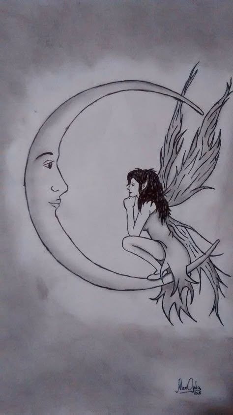 Fairy And Moon Tattoo Designs, Crescent Moon Fairy Tattoo, Fairy Moon Tattoo, Moon Fairy Art, Moon And Fairy, Leg Tats, Drawings Inspo, Tattoos Inspo, Fairy Paintings