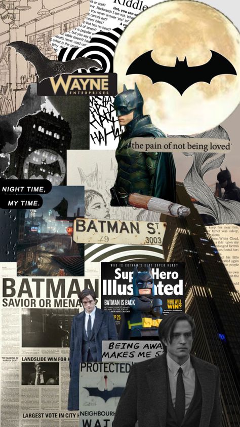 Batman #batman #wayne #brucewayne #bruce #bat #man #robertpattison Batman Newspaper Wallpaper, Batman Collage Wallpaper, Batman Aesthetic Comic, Bat Man Wallpepar, Batman 8k Wallpaper, Batman Ipad Wallpaper, Batman Scrapbook, Aesthetic Batman Wallpaper, Batman Wallpapers Aesthetic