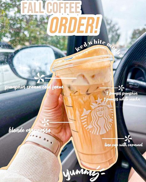 Starbucks Fall Cold Drinks, Fall Drinks From Starbucks Order, Fall Drinks To Order At Starbucks, Pumpkin Cheesecake Starbucks Drink, Starbucks Pumpkin Drinks Recipes, Pumpkin Spice Secret Menu Starbucks, Simple Sweet Starbucks Drinks, Starbucks Secret Fall Drinks, Pumpkin Drink Starbucks