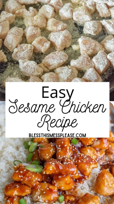 Quick and easy sesame chicken is so easy to make with ingredients you already have at home and it's done in less than 30 minutes! Homemade Sesame Chicken, Easy Chinese Chicken Recipes, Easy Asian Chicken, Easy Sesame Chicken, Chinese Chicken Recipes, Homemade Chinese Food, Chicken Crispy, Asian Chicken Recipes, Sesame Chicken Recipe