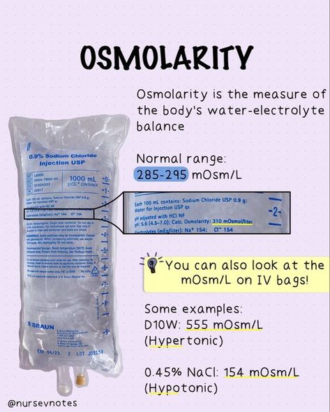 Osmolarity #nursingschool #nursingstudent #study - Image Credits: Nursevnotes Nursing Students Uk, Nclex Must Know, Dka Vs Hhs Nursing, Dka Nursing, Nclex Hacks, Pharmacology Studying, Nurse Teaching, Nursing Information, Nursing School Essential