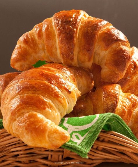 Croissant or The Queen of Breads in France is a laminated dough that yields a flaky roll that is crisp on the outside and yieldingly soft on the inside. French Croissants, French Croissant, Croissant Dough, Pastry Cook, Croissant Recipe, French Cooking, Pastry Dough, French Pastries, Bread And Pastries