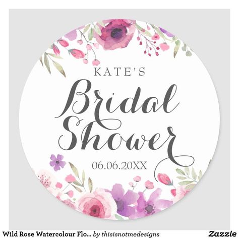 Wild Rose Watercolour Floral Bridal Shower Classic Round Sticker Rose Watercolour, Watercolour Roses, Couples Baby Showers, Elegant Baby Shower, Shower Supplies, Baby Shower Party Favors, Floral Stickers, Bridal Gift, Floral Bridal Shower