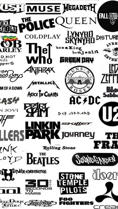 Rock Band Logos, Band Stickers, Classic Rock Bands, Rock Band Posters, Music Collage, Emo Wallpaper, Music Stickers, Band Wallpapers, Band Logos