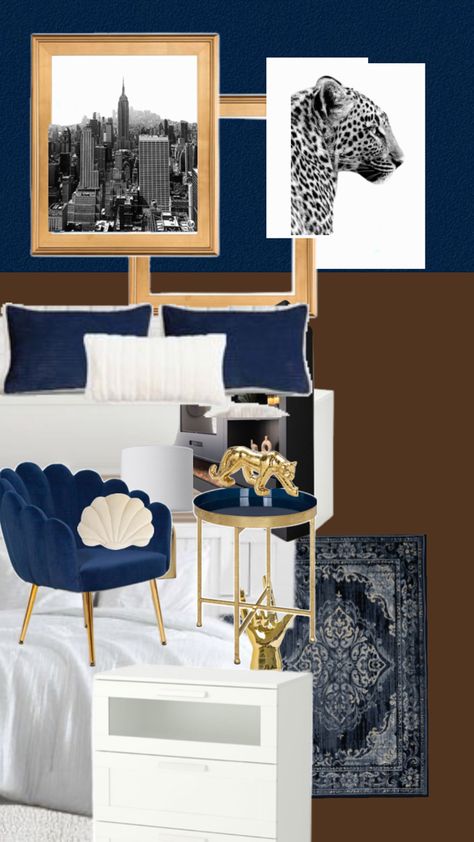 Leopard Room Ideas Bedrooms, Navy Room Ideas, Cheetah Print Bedroom, Navy Room Decor, Leopard Room, Leopard Bedroom, Glamour Room, Navy Room, College Dorm Room Decor