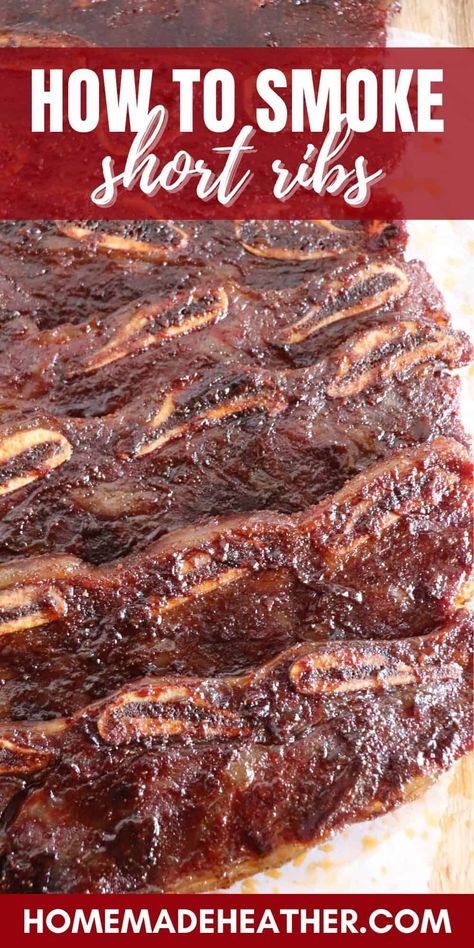 Short Ribs On The Smoker, Smoked Beef Short Ribs Traeger, Short Ribs On Smoker, Smoked Pork Short Ribs, Beef Short Rib Smoker Recipes, Smoked Short Ribs Recipe, Smoked Short Ribs Beef, Beef Short Ribs Smoker Recipe, Bbq Beef Ribs On The Grill