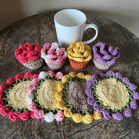 Flower Pot Coaster Set of 2 Flower Coasters in a Pot Flower - Etsy Charm Crochet, Coaster Patterns, Crocheted Coasters, Beau Crochet, Crochet Coasters Free Pattern, Flower Coasters, Crocheted Flower, Confection Au Crochet, Crochet Coaster Pattern