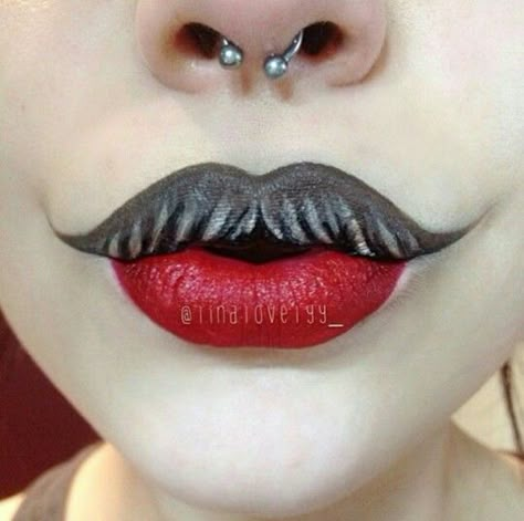 Love this twist on makeup with a mustache and the septum piercing adds to it! Extreme Make-up, Circus Makeup, Ringmaster Costume, Fantasy Make-up, Drag Make-up, Drag King, Theatrical Makeup, Special Effects Makeup, Fx Makeup