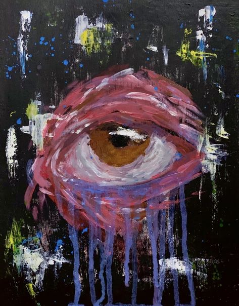 Cute Creepy Painting, Scary Eye Painting, Eye Paintings Abstract, Eyes Drawing Abstract, Acrylic Eye Painting Abstract, Eye Abstract Painting, Weird Abstract Art, Messy Canvas Painting, Chaotic Painting Ideas