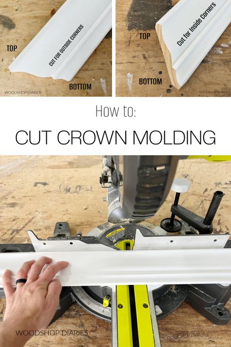 Crown Molding Cheat Sheet, How To Cut Crown Molding, How To Cut Crown Molding Corners, Flat Crown Molding, Easy Crown Molding, Modern Crown Molding, Cove Crown Molding, Cut Crown Molding, Crown Molding Installation