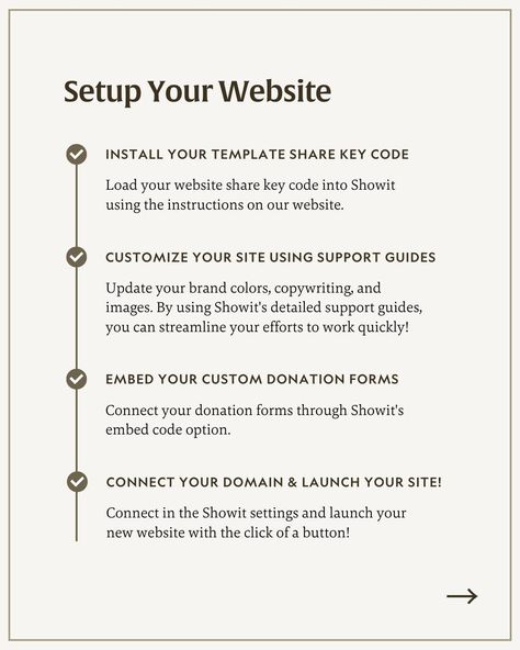 You’re only a few steps away from launching your new website design using one of our Showit templates! We’ve put together a step-by-step guide for everything you need to get started in setting up and designing your new website to get your new digital platform live in a matter of weeks! Need additional support with your website setup? Feel free to reach out to our design team so we can answer any questions and ensure you’re on your way to publishing! Happy designing! #websitedesigntips #show... New Website Design, Donation Form, Website Setup, News Website Design, New Website, Brand Colors, Step Guide, Put Together, Website Design