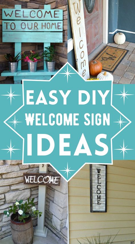 15 Really Attractive DIY Welcome Sign Ideas Diy Porch Address Sign, Door Hanger Saying Ideas, House Warming Sign Ideas, Homemade Welcome Signs, Diy Signage Ideas, Diy Outdoor Signs Wood, Diy Wood Signs Rustic, Welcome Sign Front Door Diy Ideas, Diy Signs Wooden