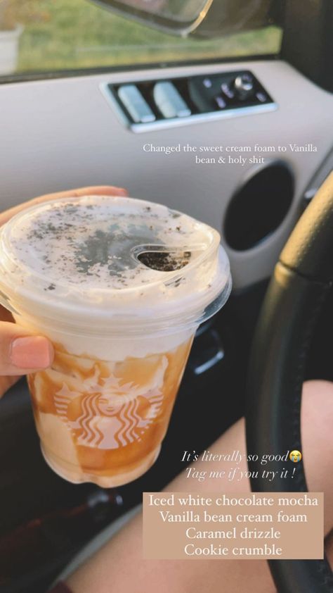 Cookie Crumble Starbucks, Iced White Chocolate Mocha, Starbucks Drink Menu, Starbucks Secret Menu Recipes, Cold Starbucks Drinks, Starbucks Drinks Diy, Secret Starbucks Recipes, Cookie Crumble, Iced Starbucks Drinks