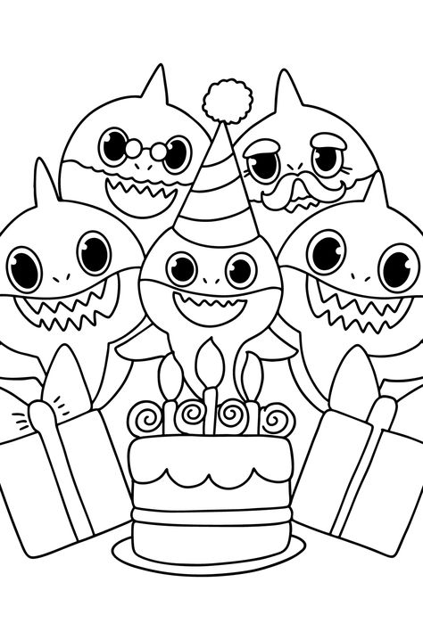 Birthday Coloring Page, New Coloring Pages, Happy Birthday Coloring Pages, Baby Shark Birthday, Boy Coloring, Shark Coloring Pages, Birthday Coloring Pages, Preschool Coloring Pages