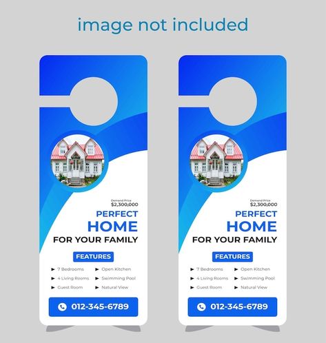 Vector real estate door hanger design te... | Premium Vector #Freepik #vector #blue-business #template #marketing #blue-template Hanger Design, Open Kitchen, Vector Photo, Design Template, Swimming Pools, Social Media, Marketing, Hotel, Graphic Design