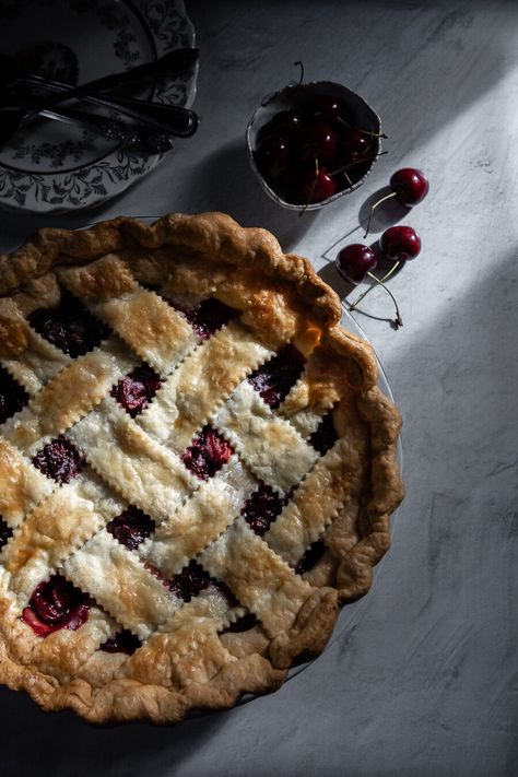 The Cherry Picker's Pie - Chasing the Seasons Cherry Pie Aesthetic, Double Pie Crust Recipe, December Moodboard, Fresh Cherry Pie, Homemade Cherry Pie, Double Pie Crust, Pie Crust Uses, Homemade Cherry Pies, Cherry Pie Recipe