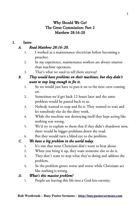 A sermon outline from Matthew 28:18-20. From a sermon series, "The Great Commission", and the book Sermon Outlines for Busy Pastors: Volume 3. The book and the… Expository Preaching, Family Tree Template Word, Sermon Outlines, Weekly Quotes, The Great Commission, Outline Template, Great Commission, Essay Outline, Matthew 28